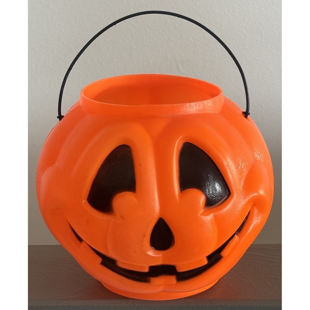 Vtg Halloween Pumpkin Trick or Treat Bucket General Foam Plastics Blow Mold USA